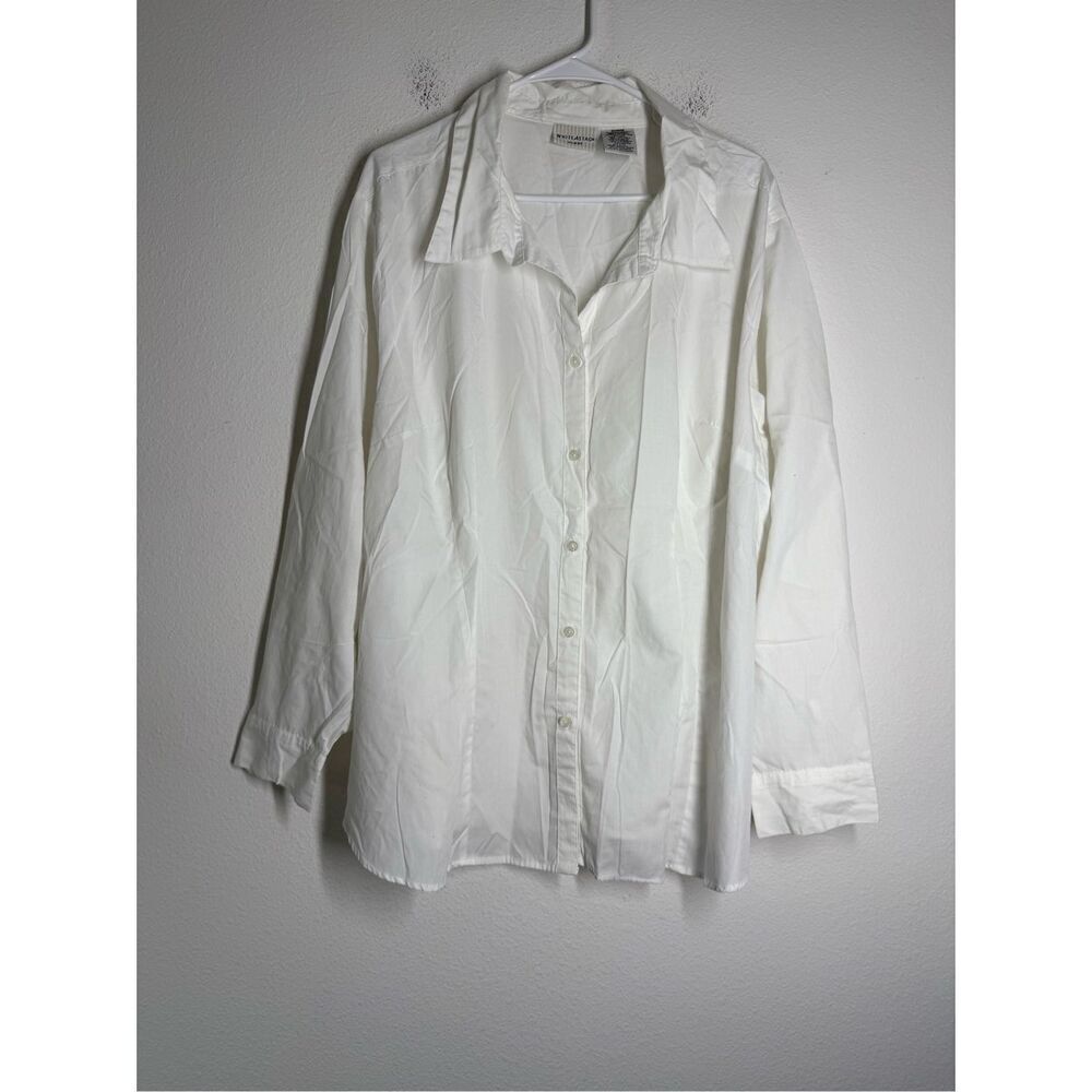 White Stag Women's White Button Down Shirt Long Sleeve Cotton Blend Sz4X 26W-28W